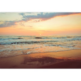 SIGNWIN Removable Wall Sticker/Wall Mural Pastel Orange Sunset Sky Beach Ocean Nature Wilderness Photography Realism Decorative Landscape Colorful Rustic for Living Room, Bedroom, Office - 100"x144"