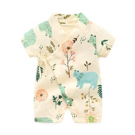 Baby koi Baby Clothes, Newborn Baby Kimono Yukata Romper Gauze Short Sleeve Summer Clothes Coveralls for Boys and Girls, Age Photo Preparation, Bear pattern
