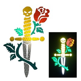 customTAYLOR33 High Intensity Reflective Skull Head Dagger and Rose Decal (7 inches X 4.6 inches)