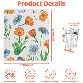 6 Pack Swedish Dishcloths for Kitchen, Reusable Paper Towels Swedish Dish Towels with Clips, Absorbent Dish Cloth No Odor for Cleaning Home Kitchen（Bright Flower Patterns）