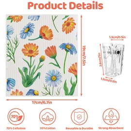6 Pack Swedish Dishcloths for Kitchen, Reusable Paper Towels Swedish Dish Towels with Clips, Absorbent Dish Cloth No Odor for Cleaning Home Kitchen（Bright Flower Patterns）