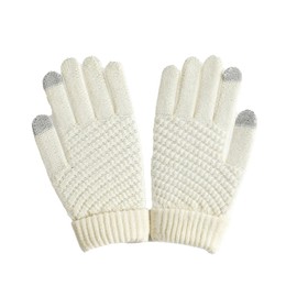 Knitted Touch Screen Winter Gloves | Women Warm Stretch Glove, Ladies Jacquard Warm Winter Fashion (White, One Size)