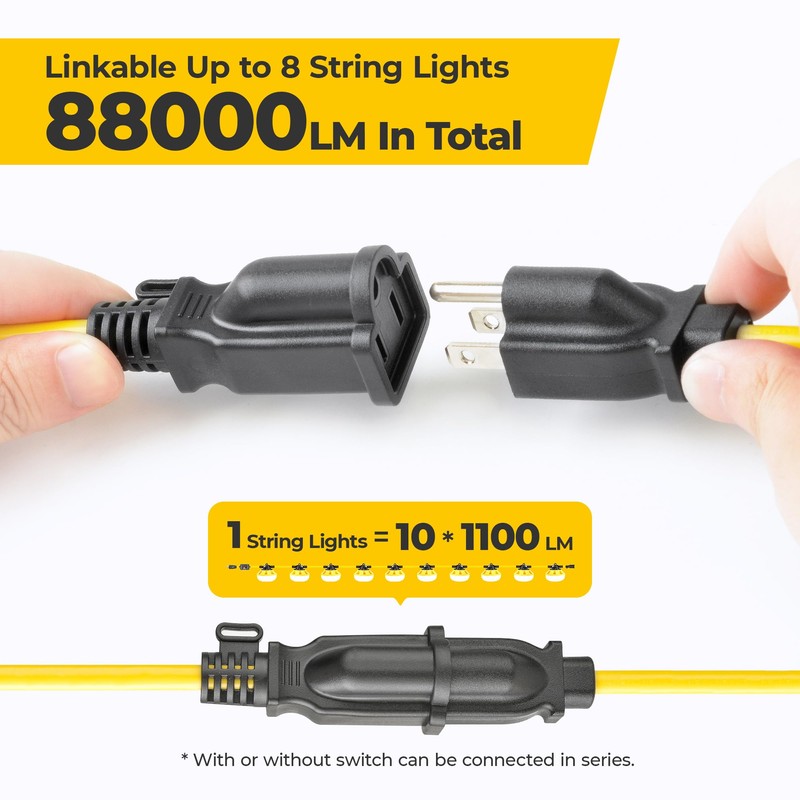 HYANGLUX 100ft Construction String Lights: 3 Prong 100w 11000lm ETL