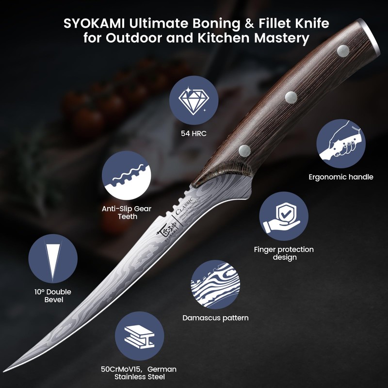 SYOKAMI Fillet Knife, Razor Sharp 7.2 Inch Boning Knife, High