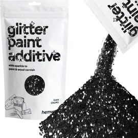 Hemway Glitter Paint Additive Crystals for Acrylic Emulsion Paint, Interior & Exterior Walls, Wood, Varnish, Matt, Gloss, Furniture 100g / 3.5oz - Extra Chunky (1/24" 0.040" 1mm) - Black