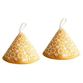 Triangular Pot Holder, Set of 2, Heat-resistant Mittens, For Stovetops, Stylish, Cute, Floral Pattern, Scandinavian Style, Pot Lid, For Both Left and Right Use, Convenient Storage (Yellow)
