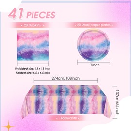 41Pcs Outer Space Galaxy Party Decorations Tie Dye Starry Sky Theme Tableware Psychedelic Mysterious Nebula Plate,Napkin,Tablecloth丨Starry Night Sky Universe Birthday Baby Shower Decor| Serves 20