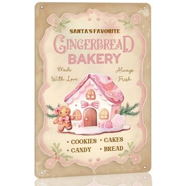 Santa's Favorite Gingerbread Bakery Always Fresh Made With Love Cakes Tin Sign Vintage Gingerbread Metal Tin Sign Christmas Wall Decor for Kitchen Farmhouse Restaurants Cafe Pub 8x12 Inch
