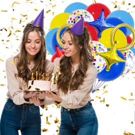 20Pcs Carnival Balloons, Star Balloons, 12 Inch Red Yellow Blue Balloons For Birthday Decorations, Baby Shower, Circus Natural Latex Balloons Girls Wedding Graduation Casino Theme Party Decorations