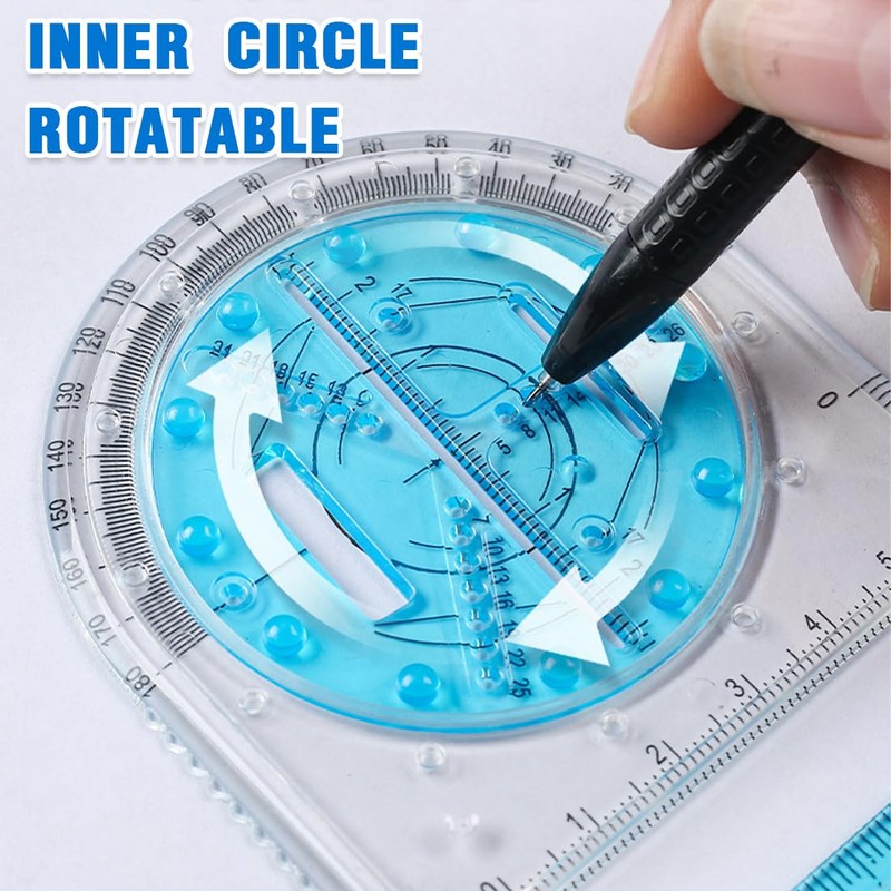 ZKSXOA 1pcs Multifunctional Geometric Ruler, Multi-Function Drawing Ruler, Elementary School