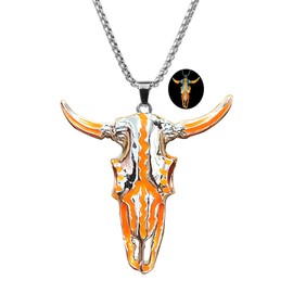 Western Necklace Luminous Ox Bull Skull Head Horn Necklace for Women Men Jewelry