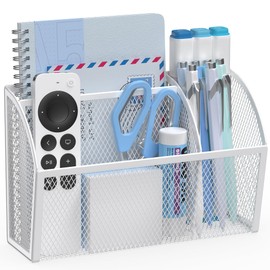 YINGHUA Strong Magnetic Pen Holder for Whiteboard and Refrigerator 3 Compartments Metal Mesh Organizer Space Saving Shelf for Office School Home and Locker - White