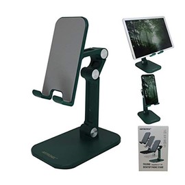Artronix Cell Phone Desk Stand for Phone and Tablet Foldable Cell Phone Holder with Adjustable Height and Angle Compatible with 4" to 12.9" Phones and Tablets Pack of 1 (Green)