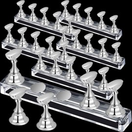 Blulu 6 Sets Magnetic Nail Tip Display Holder Acrylic Display Stand Nail Tip Practice Art Training Stand for DIY Manicure Fingernail Salon(Silver)