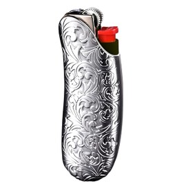 Metal Lighter Case Compatible BIC Standard J6 - Durable Lighter Cover and Holder Pouch for BIC Lighters, Vintage Design in Silver Gray