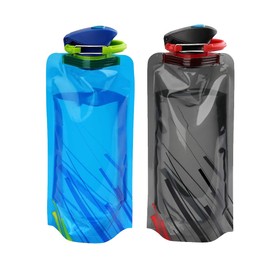OUDQFCJ 2 Pcs Reusable Foldable Water Bottle, Drinking Pouch for Travel, Hiking, Fitness, and Festivals (700ml)
