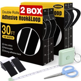 Navona 2 Boxes Heavy Duty Hook and Loop Strips with Adhesive, 60Ft Total x 1 Inch Hook and Loop Tape with Backing for Home, Office, School, and Crafting Projects, Black