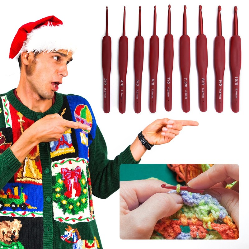 Sonew Ergonomic Crochet Hook Set, 9Pcs Sweater Knitting Tools, Sewing