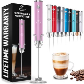Zulay Kitchen Lux Rechargeable Milk Frother Handheld - Powerful 2-Speed Motor, Fully Waterproof, 2000mAh Battery - Drink Mixer For Latte, Cappuccino, Matcha, Protein Powder - Pink