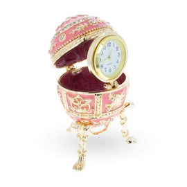 BestPysanky Pink Enamel Royal Inspired Russian Egg with Clock Surprise