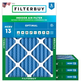 Filterbuy 16x22x2 Air Filter MERV 13 Optimal Defense (4-Pack), Pleated HVAC AC Furnace Air Filters Replacement (Actual Size: 16.00 x 22.00 x 1.75 Inches)