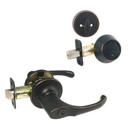 Designers Impressions Arlington Design Oil Rubbed Bronze Entry Lever with Matching Single Cylinder Deadbolt Combo Pack Keyed Alike (We Key Lock Orders Alike for Free)