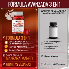 Gomitas Vinagre Manzana Quemador Grasa + Mango Africano y Acido Folico | Control de Antojos y Digestion Ligera | Vitaminas Mujer y Hombre | Oby Suplem