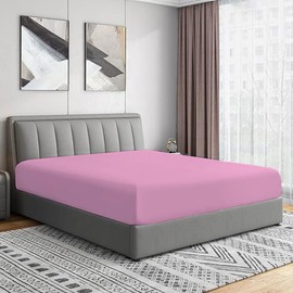 Bottom Fitted Sheets Stretches Up to 25cm Deep Mattress Pocket 100% Pure Egyptian Cotton 200 Thread Count Fitted Bedsheet Soft & Comfortable Hotel Quality Bottom Sheets (Pink, Double)