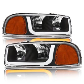 Alpha Owls 8712146 Crystal Headlights With Switchback Sequential LED Light Bar & Startup Light - Black Amber Fits 1999-2006 GMC Sierra / 2007 Classic Body / 2000-2006 Yukon