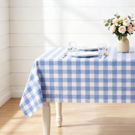 Maymiss 100% Waterproof Gingham Vinyl Tablecloth, Heavy Duty Oil Spill Proof Checkered PVC Table Cloth, Wipeable Outdoor Picnic Table Cover for Dining, Parties - 54 x 78 Inch, (54"×78", Light Blue)