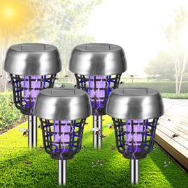 4 Pack 2025 Solar Bug Zapper Outdoor Waterproof, Mosquito Repellent Outdoor Patio, Mosquito Zapper Used to Kill Gnat Small Flying Insect,Mosquito Trap for Yard Garden Farm,Bug Lights for Outside