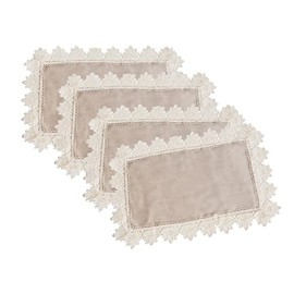 Fennco Styles Venetto Lace Trimmed Elegant Placemats 12" W X 18" L, Set of 4 - Taupe Table Mats for Home, Dining Table, Family Gathering, Holiday and Special Occasion