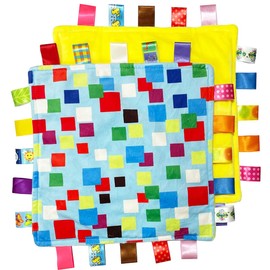 1 PC Soft Baby Tag Blanket,10.4x10.4INCH Cute Taggy Security Blanket, Colorful Label Blanket Gift for Baby(Colorful Squares)