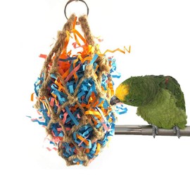Bird Jute Paper Strips Parrot Mesh Bag Hanging Chewing Toy for Parakeet Cockatiel Conure Cockatoo African Grey Macaw