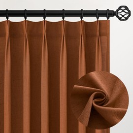 Topfinel 102 Inches Long Rust Colored Pinch Pleated Sheer Curtains with Hooks,Back Tab Semi Transparentes Light Filtering Linen Cotton Blend Ocher Tone Rustic Cabin Style Drapes Curtains,40" Wx102 L