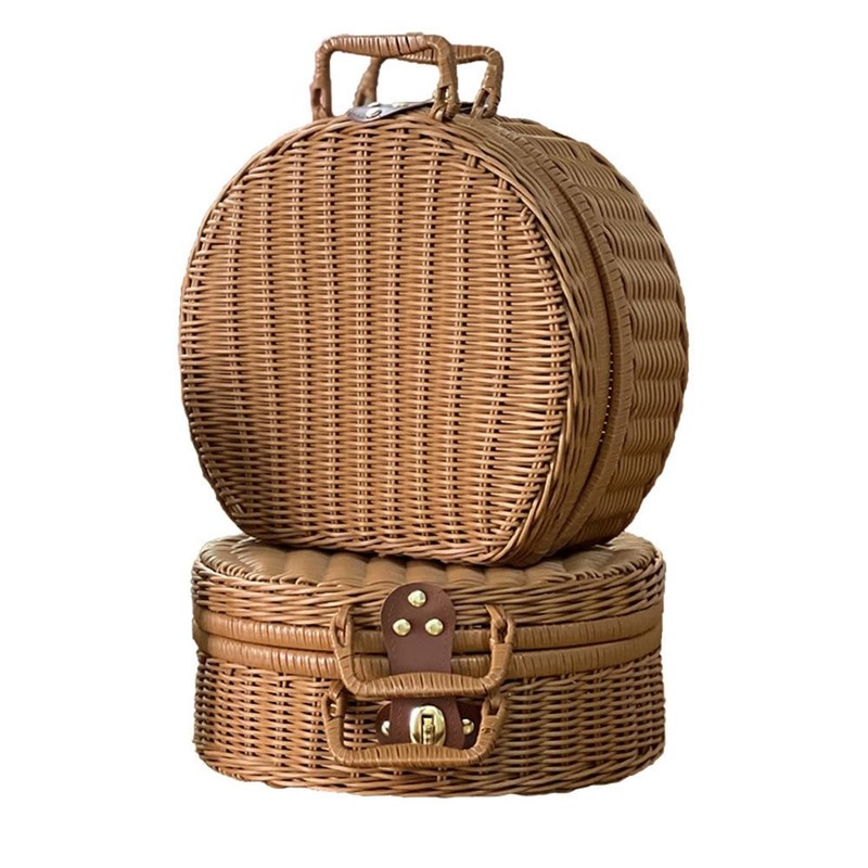 Wicker Storage Basket, Round Vine Weaving Storage Handbag with Hand