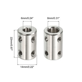 PATIKIL Rigid Coupler Motor Shaft Joint Connector Rigid Coupling Motor Connector L22 x D14 6mm to 8mm Bore Stainless Steel Screw for 3D Printer Silver 4pcs