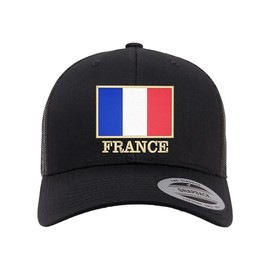 Adjustable Black Structured Trucker France Flag with Classy Gold Trim French Pride Structured Trucker Cap