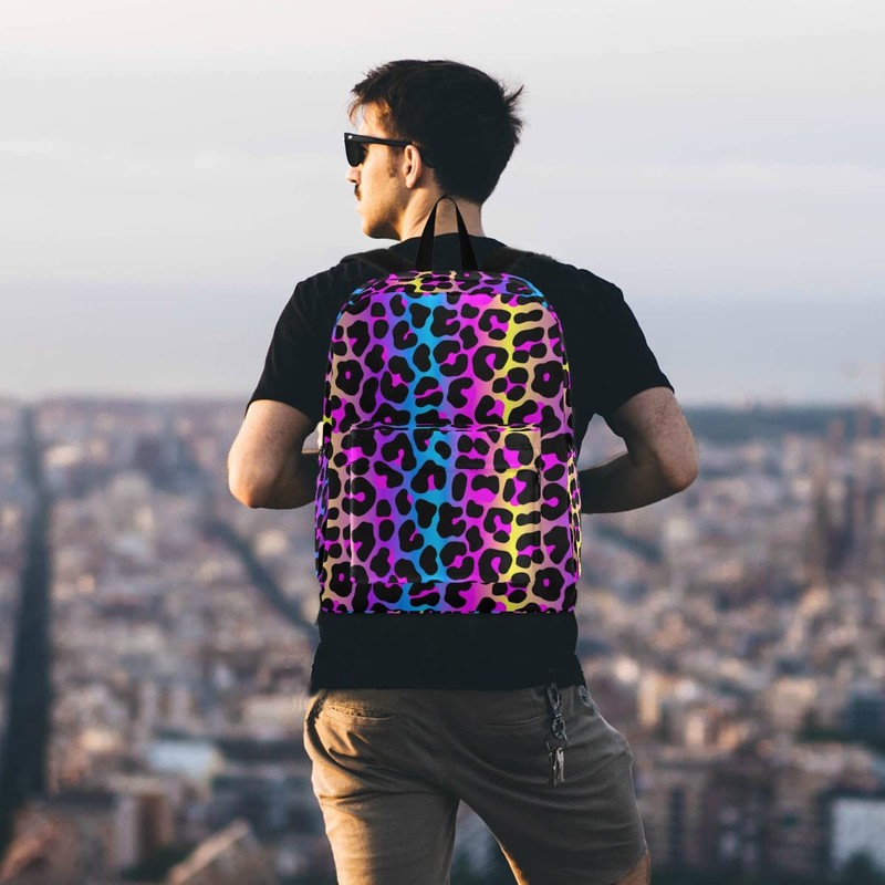 senya Backpack Travel Rucksack, Leopard Print Cheetah Neon Gradient Lightweight