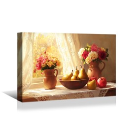 superbpag Vintage Kitchen Canvas Wall Art Fruits and Flowers Painting Picture Wall Decor for Kitchen Dining Room, Ready to Hang - 1.5 Inch Thickness