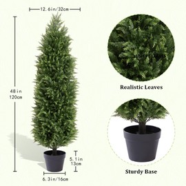 I.C.ELAINE 4ft Artificial Cedar Topiary Trees Set of 2 – UV Resistant Fake Evergreen Potted Outdoor Plants, Faux Cypress Pine Bushes & Shrubs for Porch Patio Front Door Planter Decor (48" Tall/4 Feet)