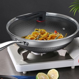 Generic Open Skillet, Frying Pans Nonstick Classic 316 Stainless Steel Cookware Induction Gas Stovetop Compatible, Dishwasher Safe Fry Pan Skillet Pattern Nonstick Easy to (24cm)