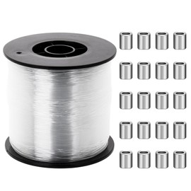 Larrel Transparent Nylon Thread, 0.8 mm x 200 m, Tear-Resistant Transparent Cord with 100 Aluminium Crimp Sleeves, Monofilament Fishing Line, Strong Nylon Cord for Hanging for DIY Crafting, Fishing