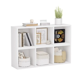 oneinmil 6 Cube Narrow Book Shelf 3-Tier 2 Pack Bookcase Storage Organizer Short Bookshelf DIY Bookshelves Display Rack Modern Corner Mini Low Bookshelf CD for Home Office, Living Room White