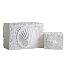 Earth Memorials The Favorite Place® Burial Biodegradable Urn for Human Ashes, (Small Shell Urn Box), Water Burial Urn, Urn for Cremation, Cremation Urn, (Shell on Metallic White Swirl Paper) R-203