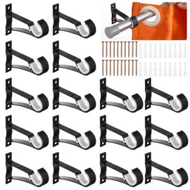 16 Pcs Curtain Rod Bracket, Heavy Duty Curtain Rod Holders, Black Rods Hooks Hangers for Wall, Drapery Rod Support Brackets for 1 Inch Drape Poles