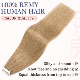 24inch Tape in Hair Extensions 100% Real Human Hair Extension 10pcs Straight Remy Hair Seamless #27 Dark Blonde