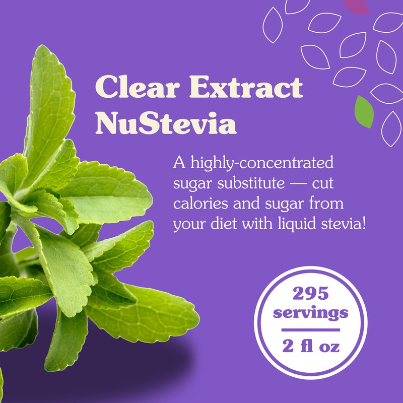 NuNaturals Clear Extract Stevia, Plant-Based Sweetener, Unflavored, Glass Bottle, 2oz
