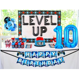 LaVenty Level UP Birthday Decoration Video Game 10 Birthday Decorations Gamer Party Supplies Ten years old Birthday Party Decorations