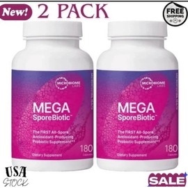 100% Pure 2pk Mega Sporebiotic 180 Capsules Microbiome, Gut Health Probiotic Men And Women